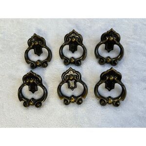 Vintage Brass Amerock Drawer Pulls/Knobs, Set of Six, Antique Dark Brass 3 3/8"